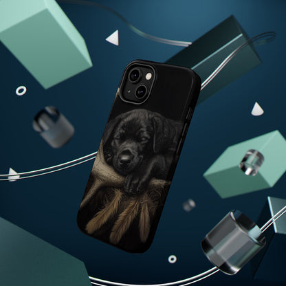 Adorable Black Labrador Puppy on Feathers MagSafe iPhone Case