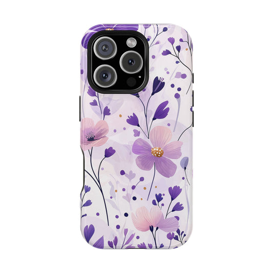 Purple Floral Bliss MagSafe iPhone Case – Delicate Blossom Design