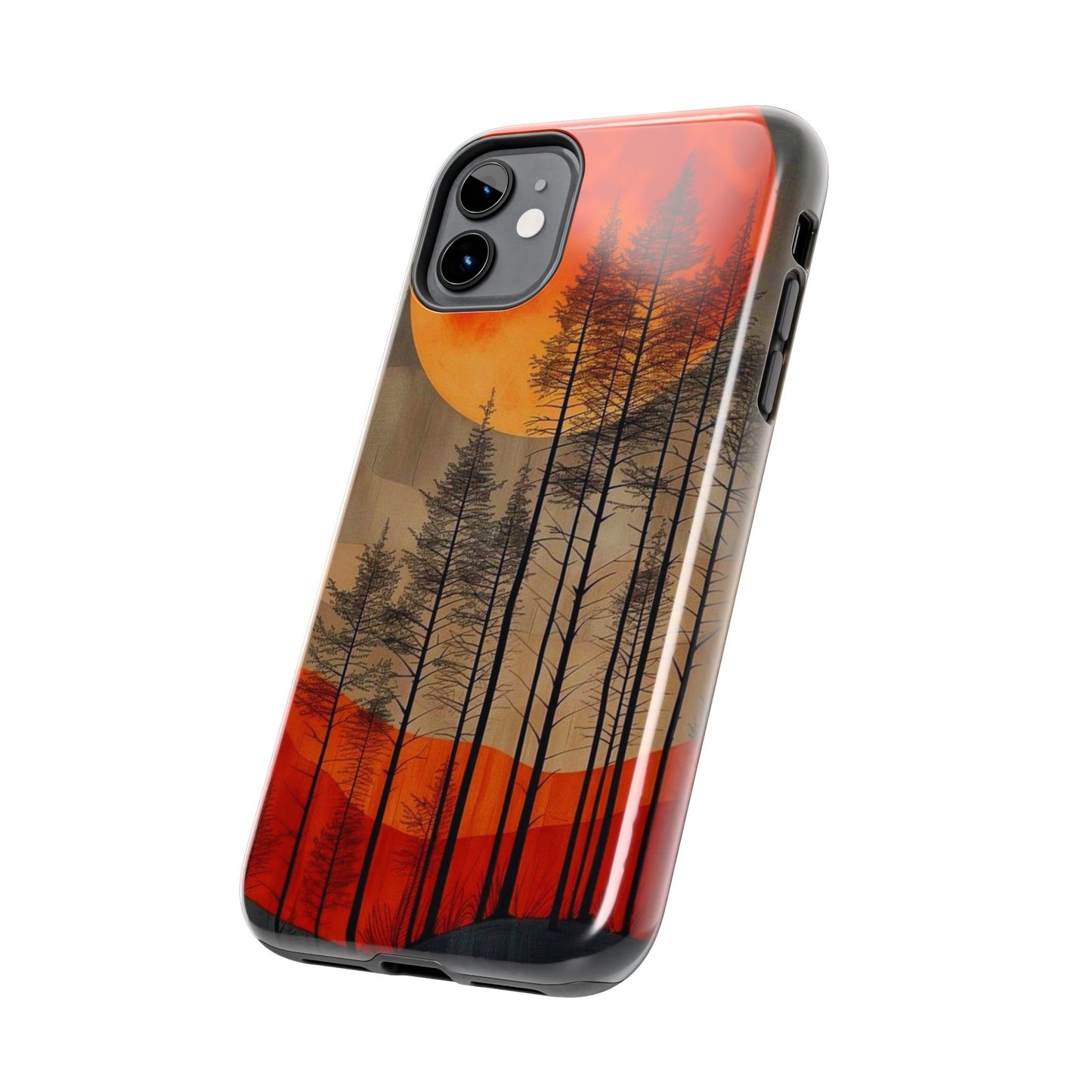 Moody Forest Moonrise iPhone Case – Dark Landscape Design, Dual-Layer Protection