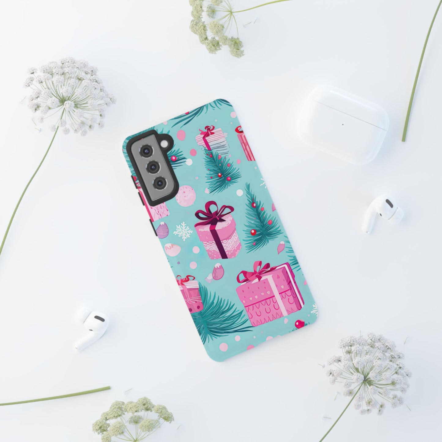 Festive Pink Christmas Gifts and Evergreen Samsung Galaxy Case – Holiday Theme, Protective Cover