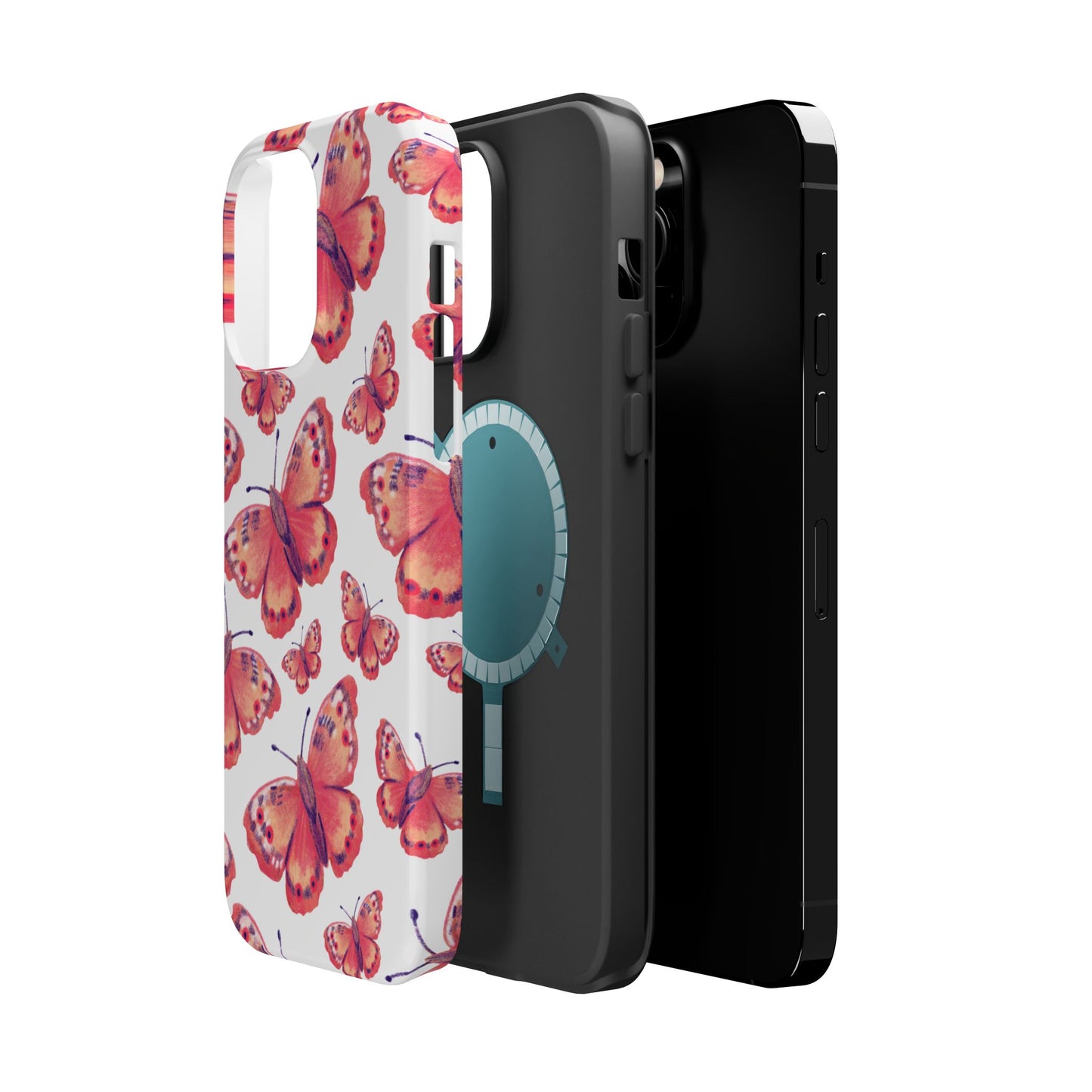 Coral Butterfly MagSafe iPhone Case – Slim, Protective Design with Bold Watercolor Print