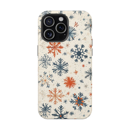 Rustic Orange and Blue Snowflake Pattern – MagSafe iPhone Series Case