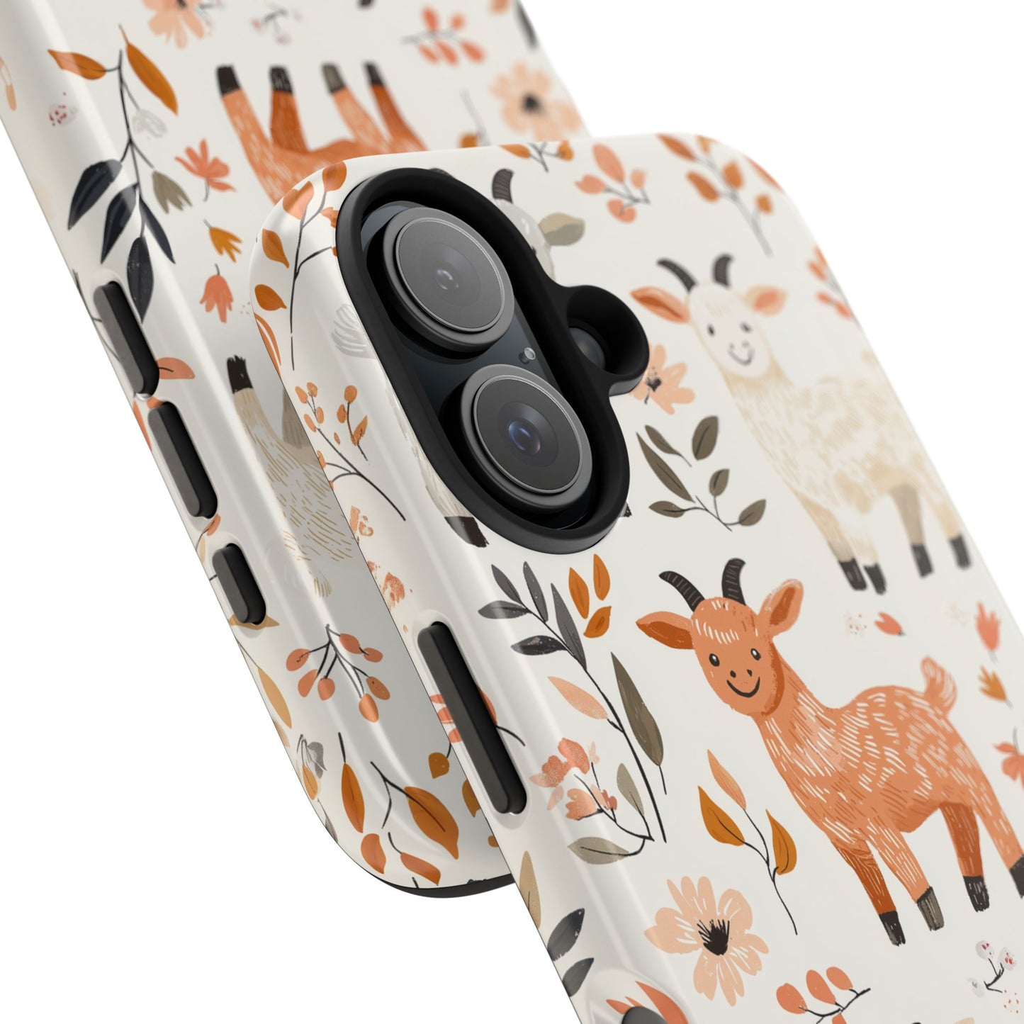 iPhone Case: Smiley Goats & Dried Flowers – Vintage Charm