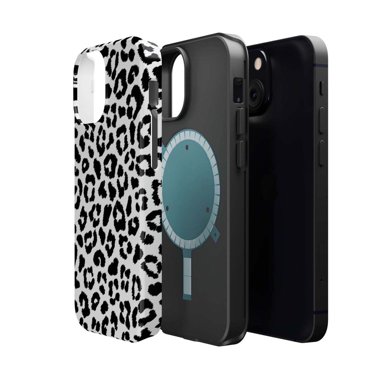 Monochrome Leopard Print Tough MagSafe iPhone Case – Classic Black and White Design with Dual-Layer Protection