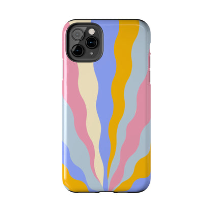 Pastel Radiance iPhone Case – 70s-Inspired Dual-Layer Design with Wavy Sunburst Pattern