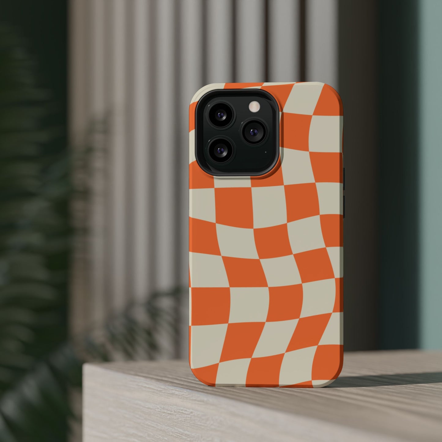 Wavy Retro Checkerboard MagSafe iPhone Case – Shockproof, Matte Finish, Dual-Layer Protection