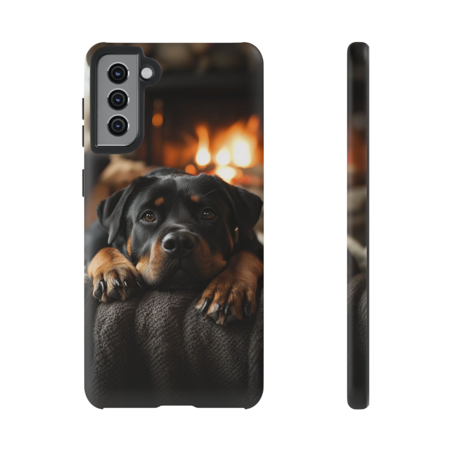 Cozy Rottweiler by the Fireplace Samsung Galaxy Case – Warm Rustic Design