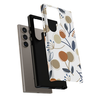 Modern Botanical Berries Tough Samsung Galaxy  Case – Earthy Tones & Navy Accents, Shock-Resistant