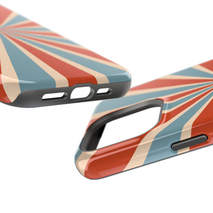 Vintage Blue & Red Sunburst MagSafe iPhone Case – Bold Geometric Pattern, Shock-Resistant Cover