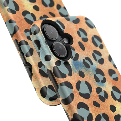 Sunset Watercolor Leopard Print Tough MagSafe iPhone Case – Artistic Animal Pattern with Dual-Layer Protection