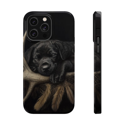 Adorable Black Labrador Puppy on Feathers MagSafe iPhone Case