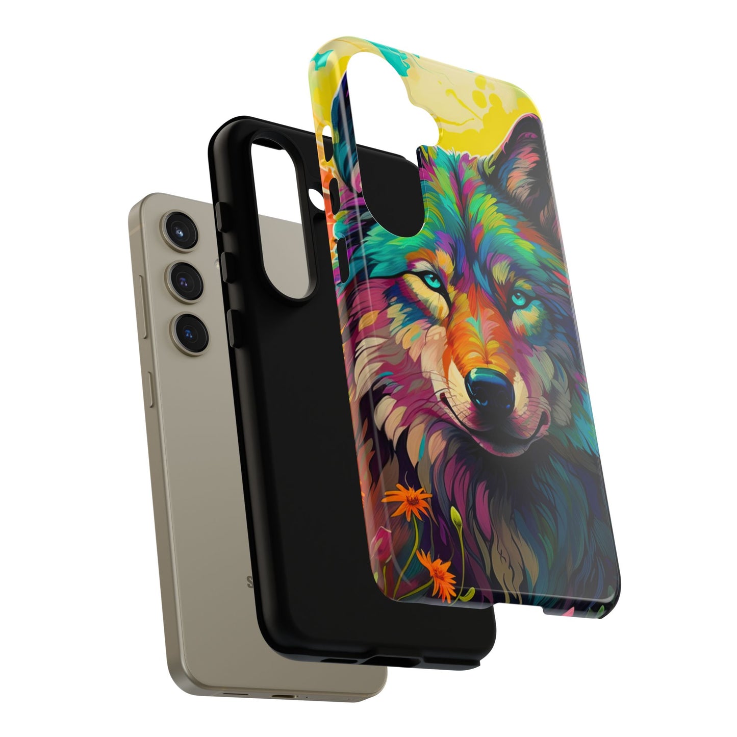 Rainbow Wolf in Bloom – Samsung Galaxy Case with Vivid Nature Design