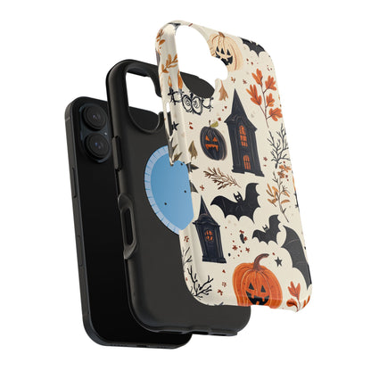 Haunted Halloween MagSafe iPhone Case – Haunted House, Bats, and Pumpkins Design