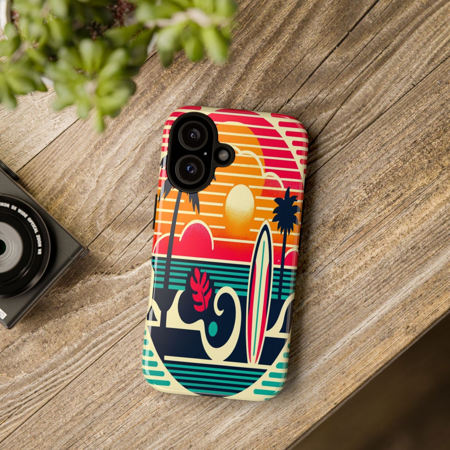 Retro Beach Vibes iPhone Case - Sunset Surfing Protective Cover