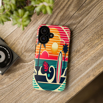 Retro Beach Vibes iPhone Case - Sunset Surfing Protective Cover