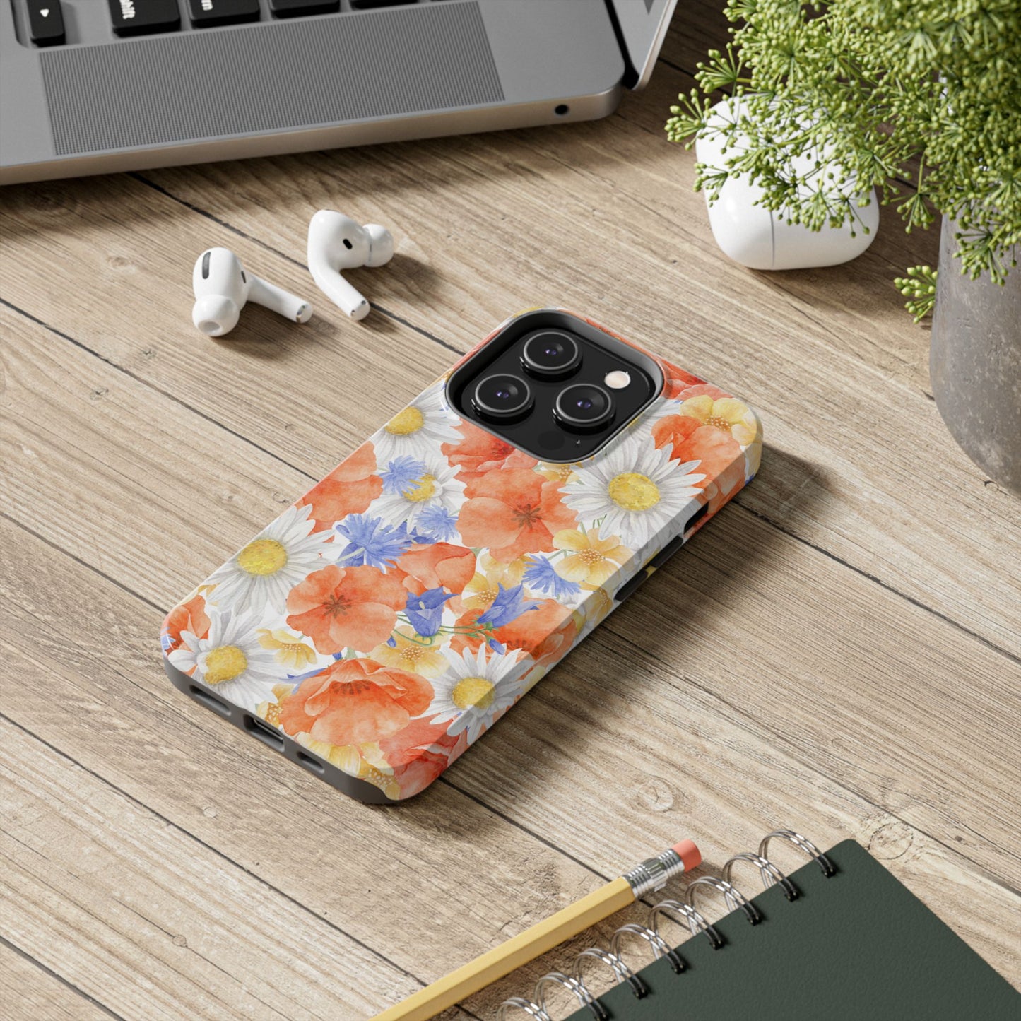 Watercolor Wildflower Pattern iPhone Case – Durable Matte Finish with Daisy, Poppy & Cornflower Design