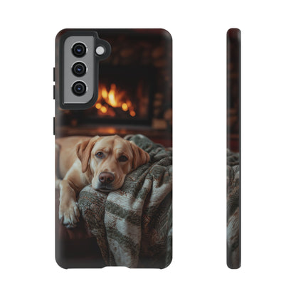 Cozy Labrador by Fireplace Samsung Galaxy Case – Rustic Cabin Protective Cover