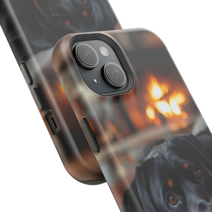 Charming Rottweiler by the Fireplace MagSafe iPhone Case – Cozy & Functional Design