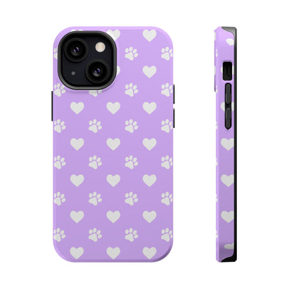 Lilac Paw Prints & Hearts – MagSafe iPhone Case