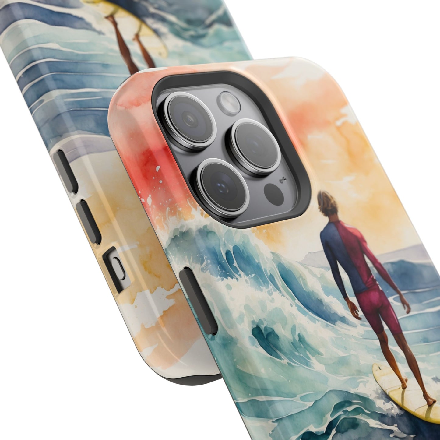 Surfer’s Sunset Wave MagSafe iPhone Case – Vibrant Watercolor Design