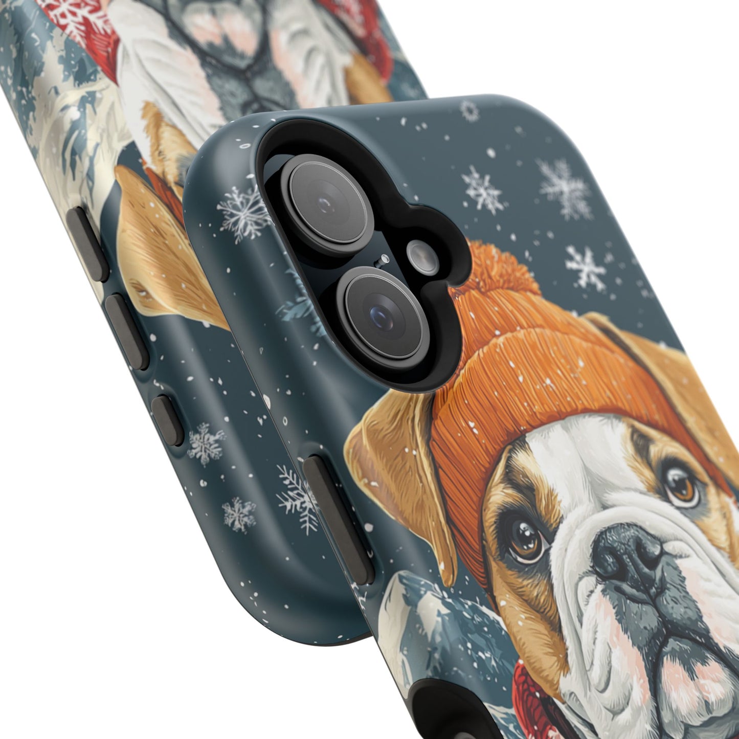 Cozy French Bulldog MagSafe iPhone Case – Rustic Fireplace Protective Cover