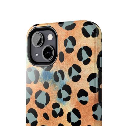 Sunset Watercolor Leopard Print Tough iPhone Case – Artistic Animal Pattern with Dual-Layer Protection