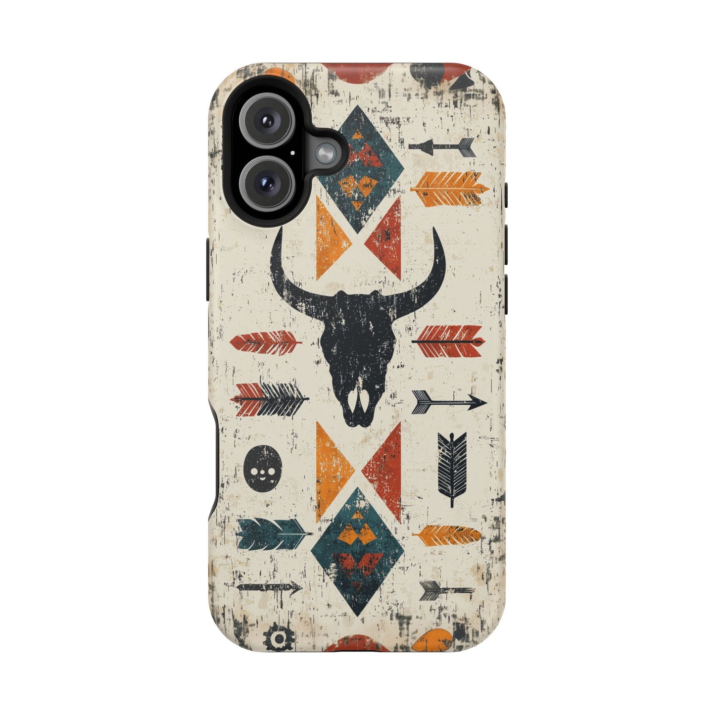 Tribal Bull Skull & Arrows Tough MagSafe iPhone Case – Rustic Western Design, Dual-Layer Protection