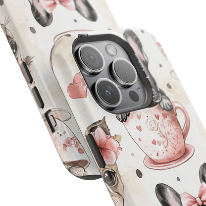 French Bulldogs in Teacups MagSafe iPhone Case – Cute Dog Design with Hearts & Bows, Shockproof & Slim