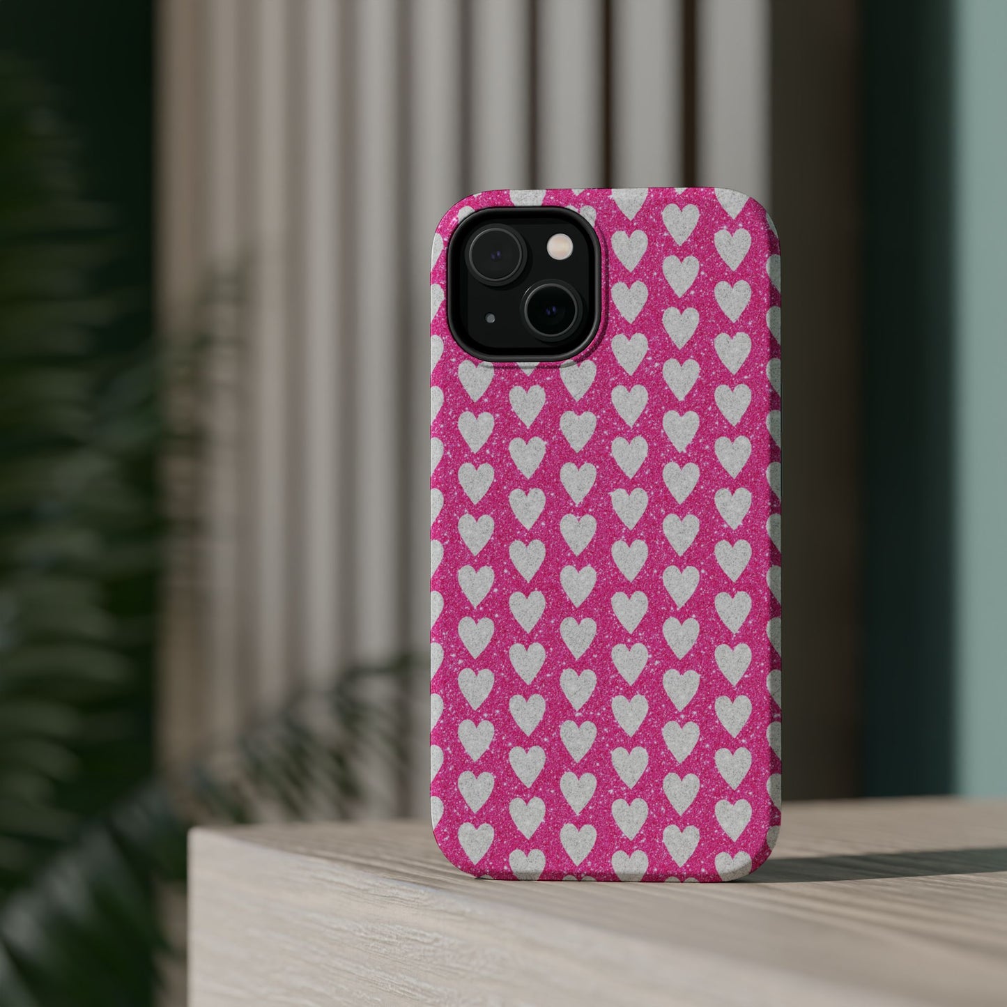 Pink Glitter Heart Pattern MagSafe Case