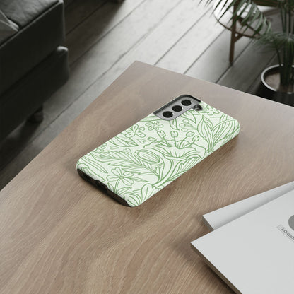 Sage Green Floral Line Art Tough Samsung Galaxy Case – Minimalist Botanical Design with Dual-Layer Protection