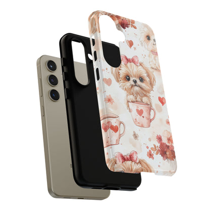 Puppies & Heart Mugs Samsung Galaxy Case – Sweet Dog & Floral Design, Shockproof & Slim