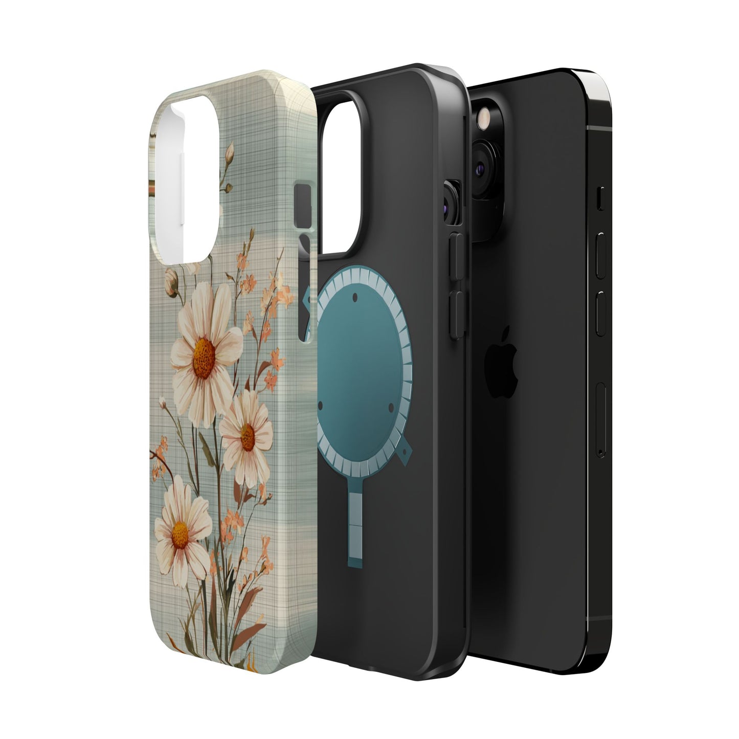 Pastel Green Daisy MagSafe iPhone Case - Floral Plaid Protective Cover