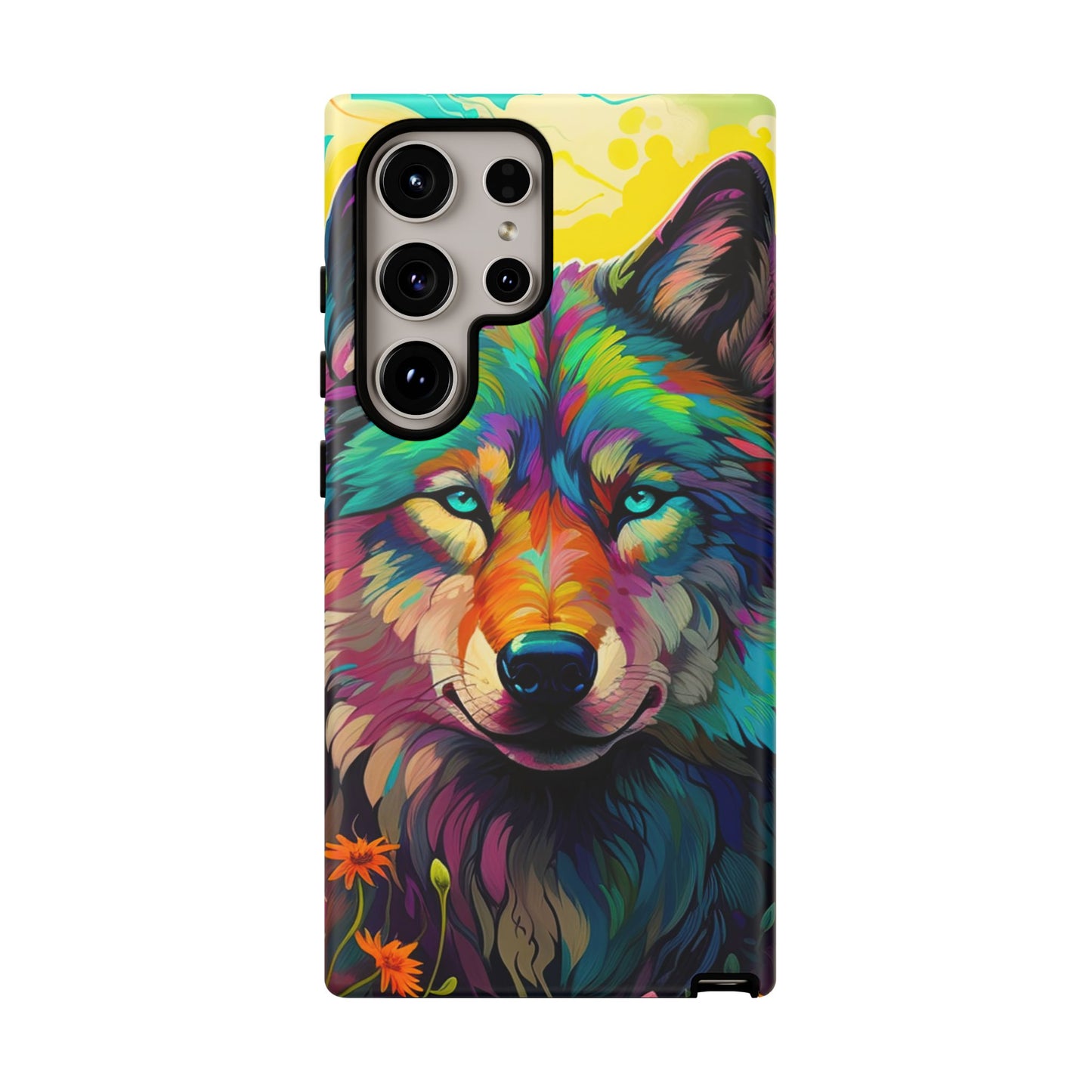 Rainbow Wolf in Bloom – Samsung Galaxy Case with Vivid Nature Design