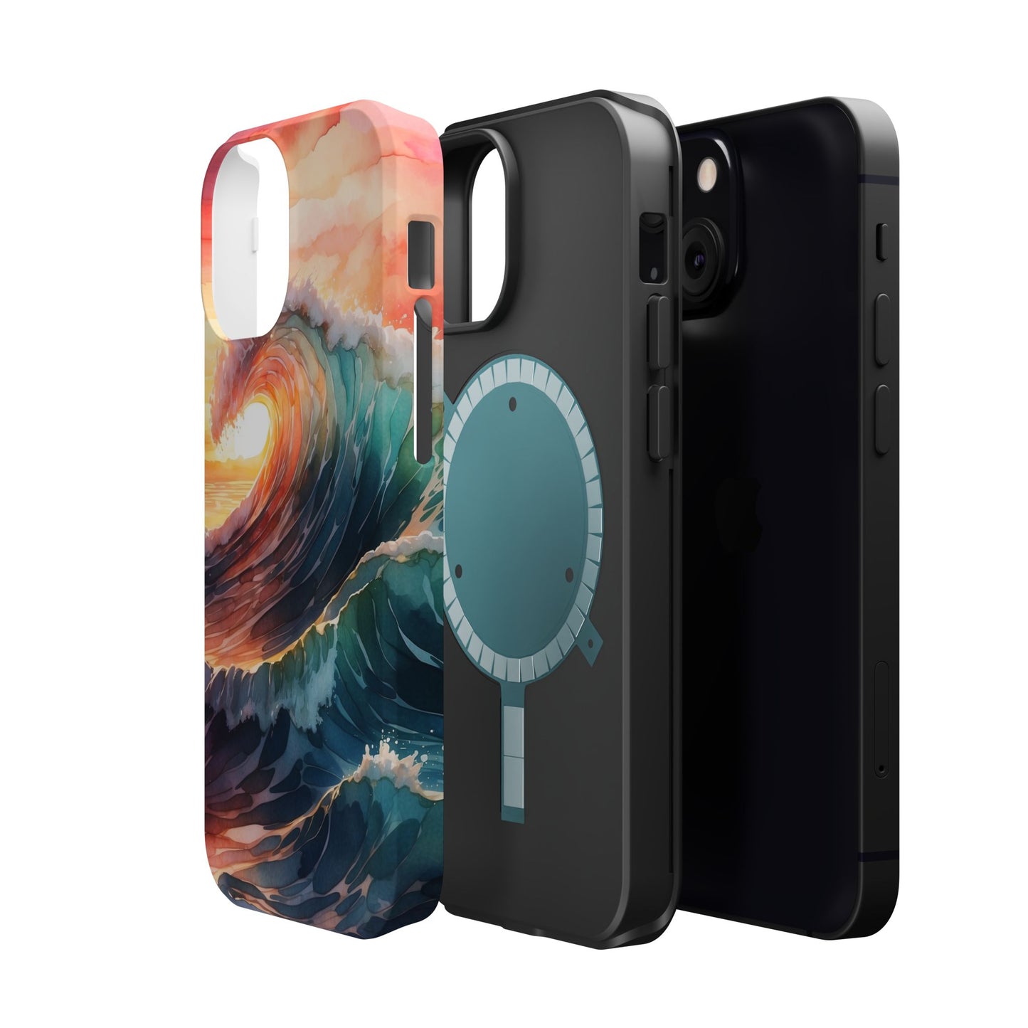 Ocean Sunrise Wave MagSafe iPhone Case – Vibrant Watercolor Wave Design