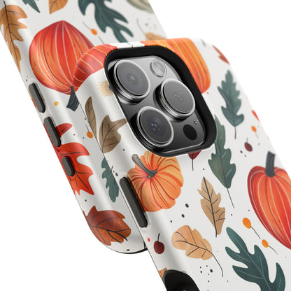 Autumn Harvest MagSafe iPhone Case - Pumpkin and Fall Leaf Design