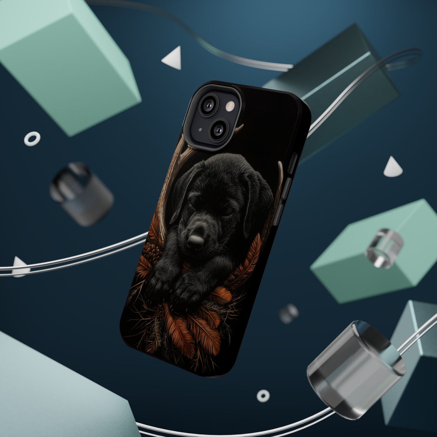 Charming Black Labrador Puppy on Feathers MagSafe iPhone Case