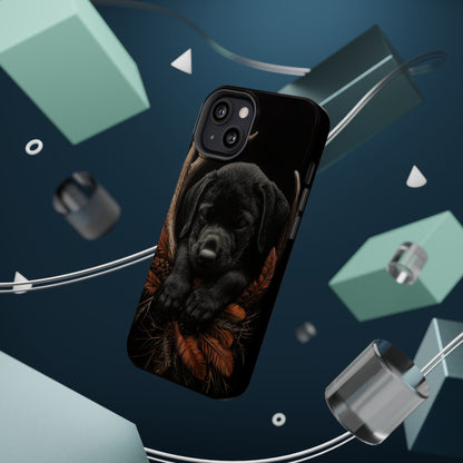 Charming Black Labrador Puppy on Feathers MagSafe iPhone Case