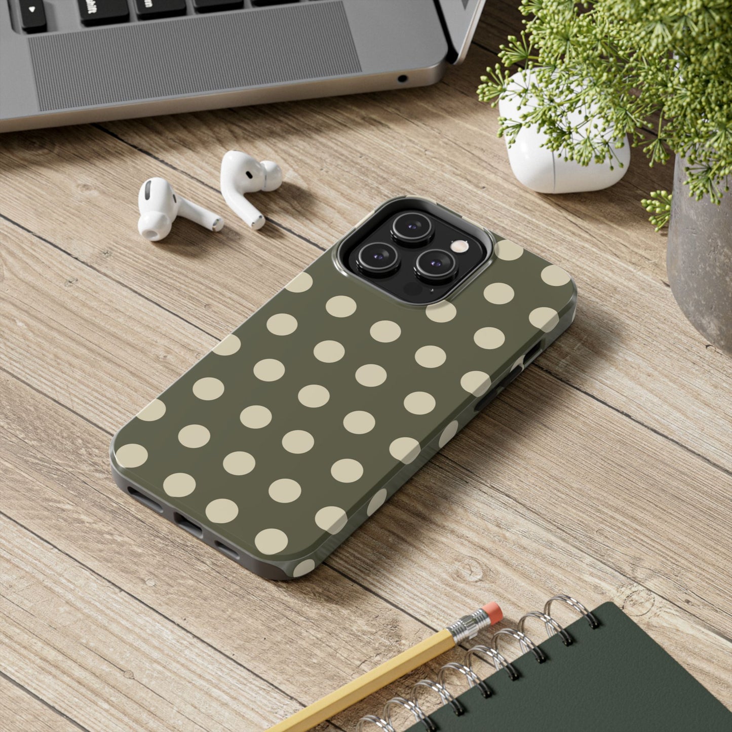 Vintage Green & Cream Polka Dots – iPhone Case