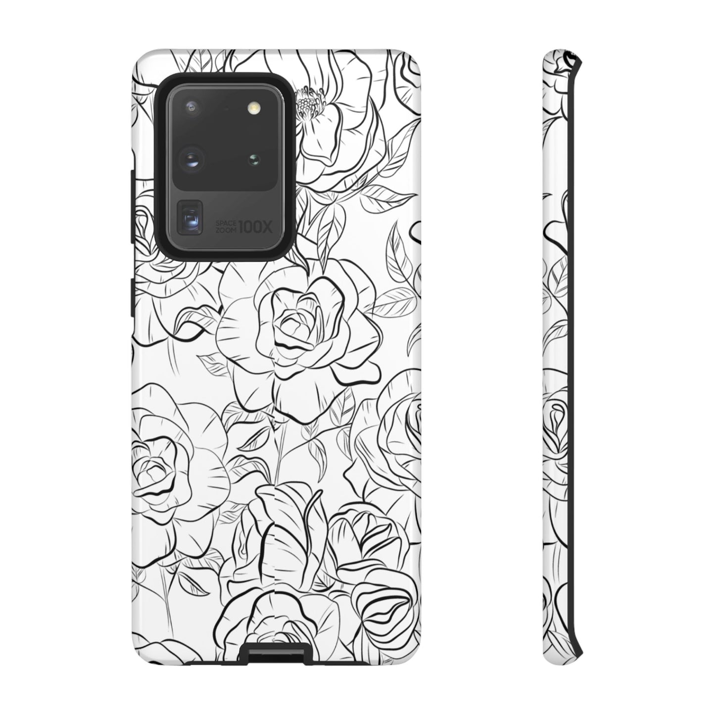 Monochrome Rose Garden Tough Samsung Galaxy Case – Elegant Floral Line Art with Dual-Layer Protection