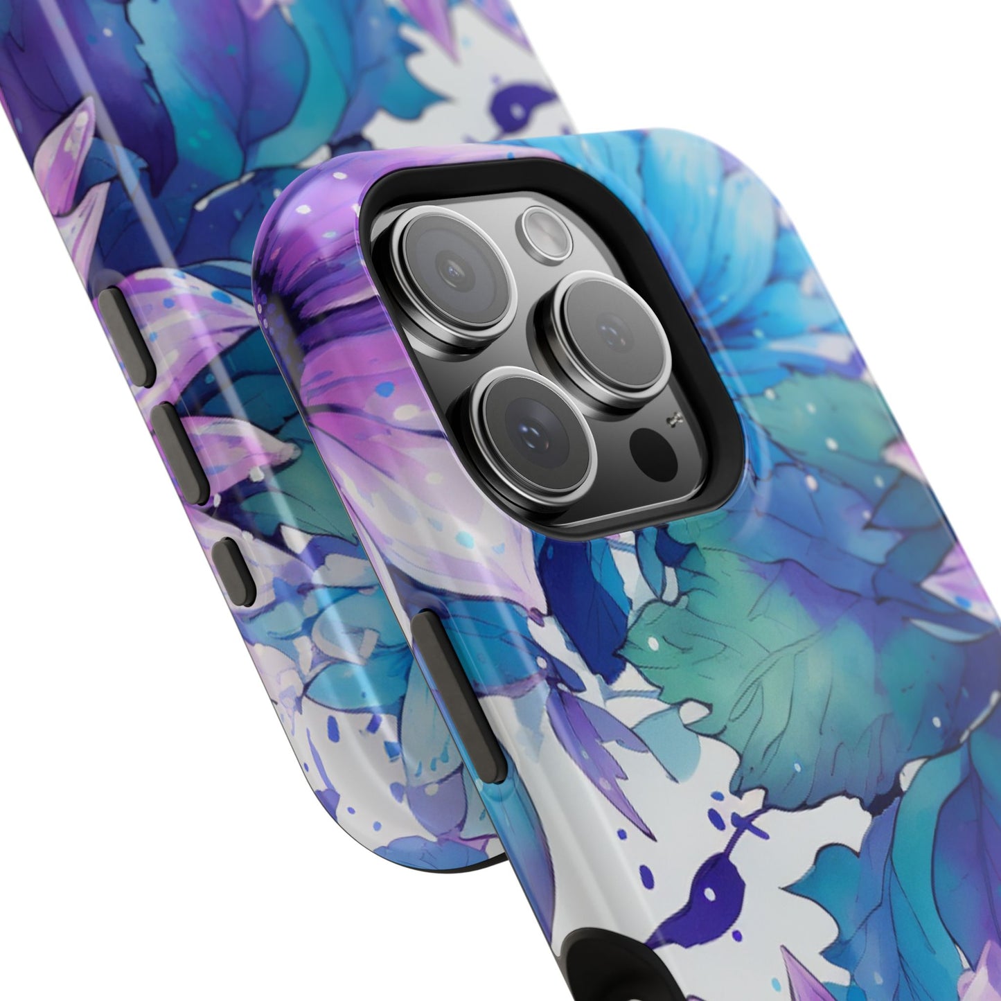 Purple & Teal Watercolor Floral MagSafe iPhone Case - Artistic Flower Design