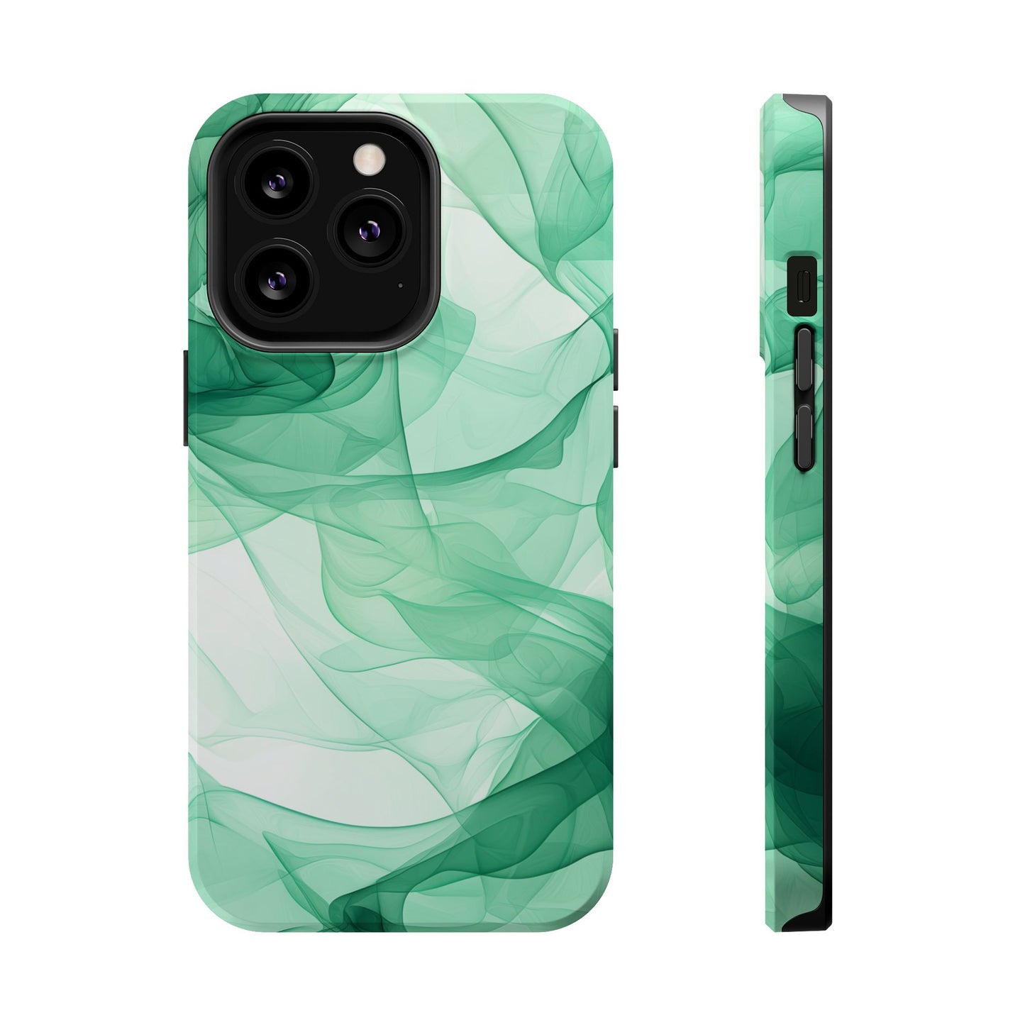 Translucent Flowing Green Fabric MagSafe iPhone Case – Elegant Fluid Design