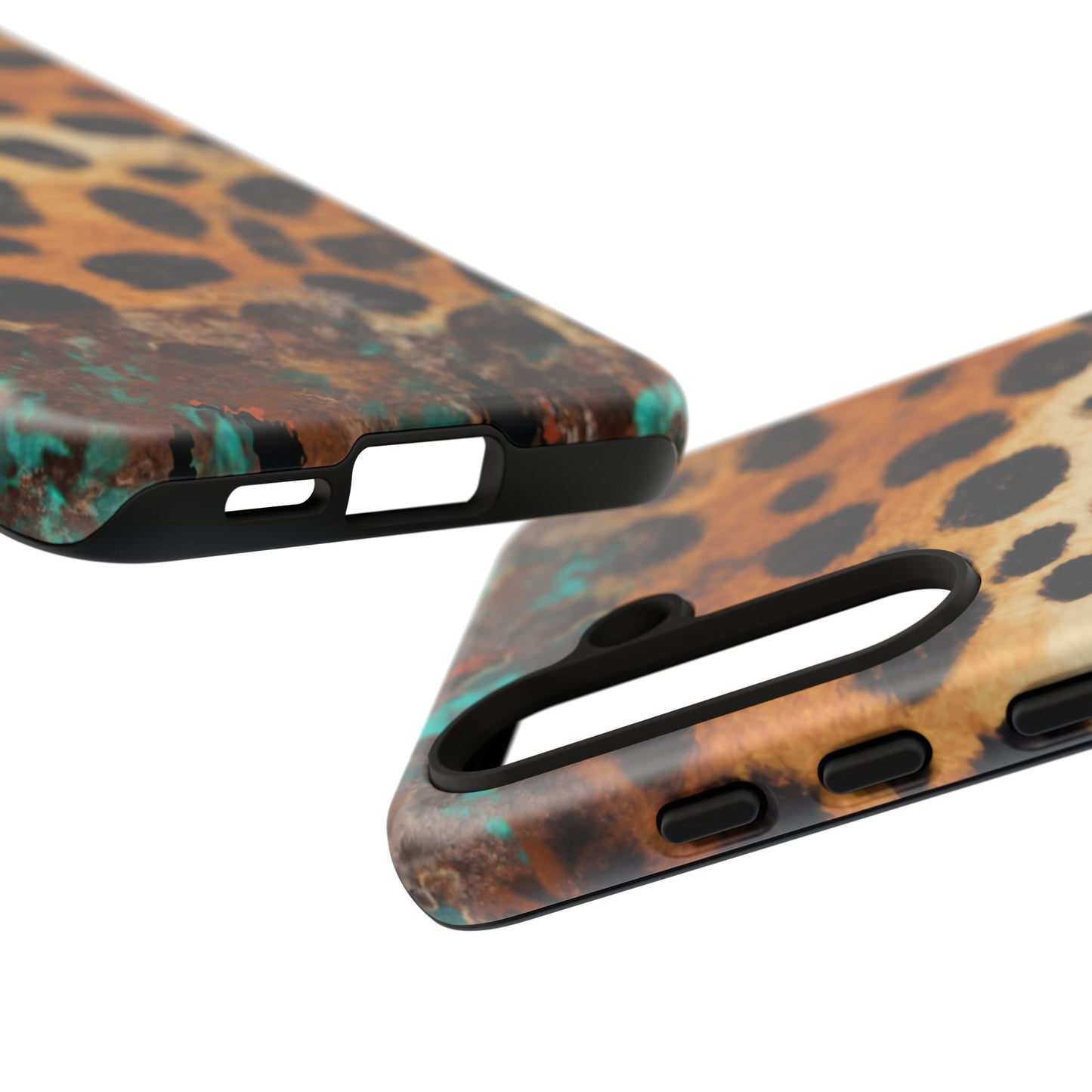 Rustic Leopard Print Tough Samsung Galaxy Case – Distressed Turquoise and Animal Pattern with Dual-Layer Protection