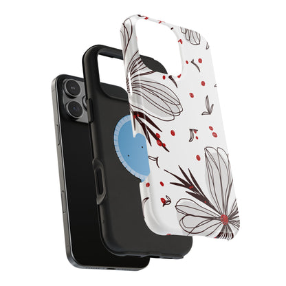 Minimalist Line Art Floral Tough MagSafe iPhone Case – Bold Red and Black Design, Shockproof Protection