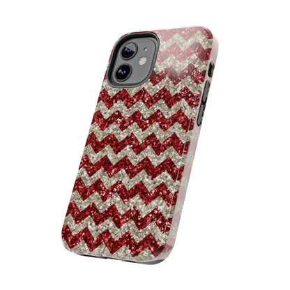 Sparkling Red & White Chevron – Glitter Illusion iPhone Case