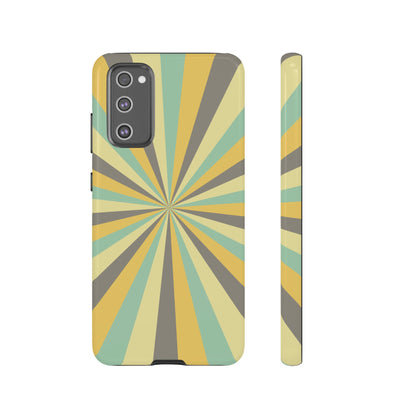 Vintage Sunburst Rays Samsung Galaxy Case – Bold 70s-Inspired Burst in Yellow, Mint, and Gray