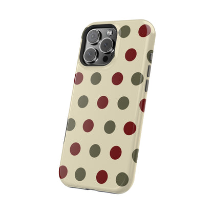 Red & Green Polka Dots on Cream – MagSafe iPhone Case