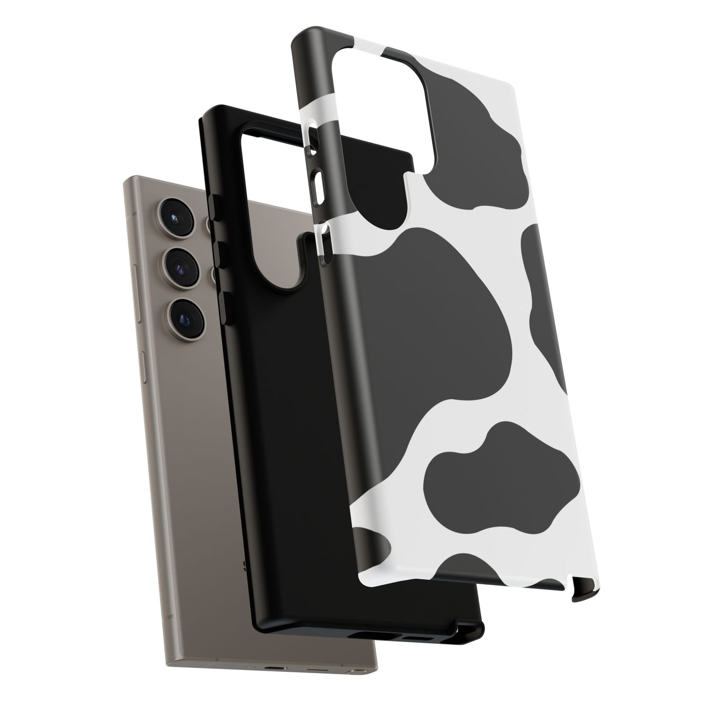 Chic Cow Print Tough Samsung Galaxy Case – Trendy Monochrome Animal Pattern with Dual-Layer Protection