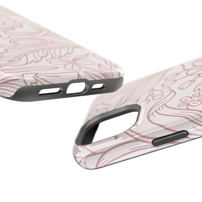 Blush Floral Line Art Tough MagSafe iPhone Case – Delicate Minimalist Design with Dual-Layer Protection