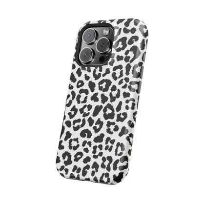 Monochrome Leopard Print Tough MagSafe iPhone Case – Classic Black and White Design with Dual-Layer Protection