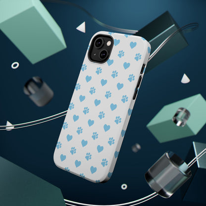 Blue Paw Prints & Hearts – MagSafe iPhone Case with Adorable Pet-Lover Design